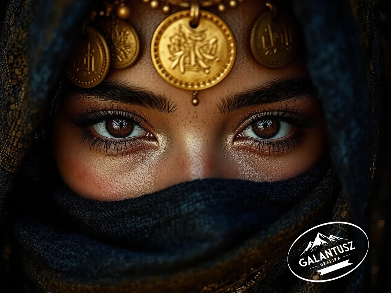 Részletgazdag női portré arany fejdísszel, amely jól érzékelteti a generatív képek vizuális meggyőző erejét
