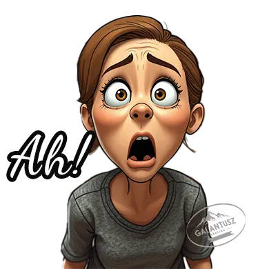 Meglepett karakter illusztráció, amely az érzelmi reakciót és a vizuális kommunikáció hatását mutatja be, Galantusz Grafika stílusában.