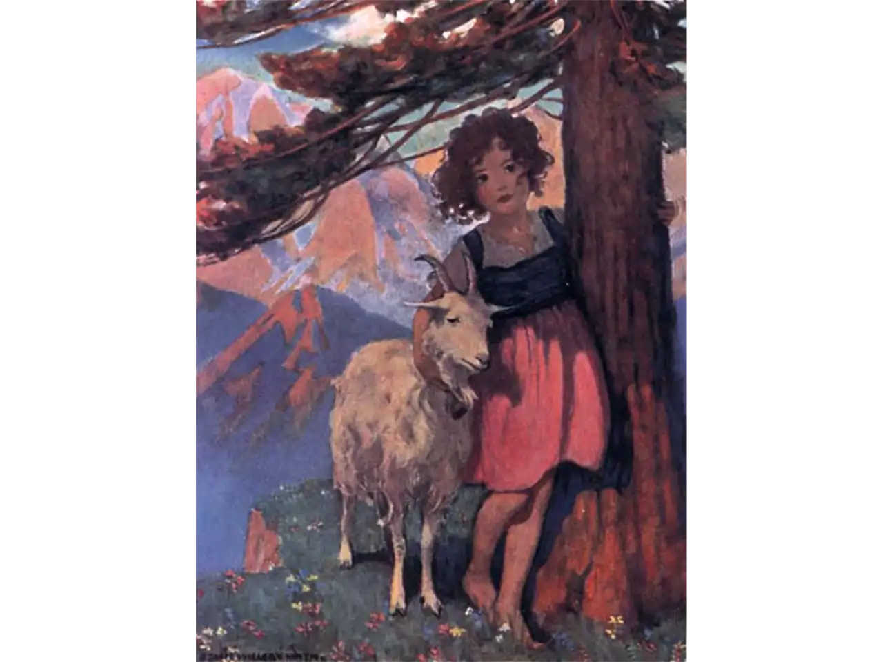 By Jessie Willcox Smith - Johanna Spyri, "Heidi", David McKay Company, 1922, cover image [1], Public Domain, https://commons.wikimedia.org/w/index.php?curid=4207876